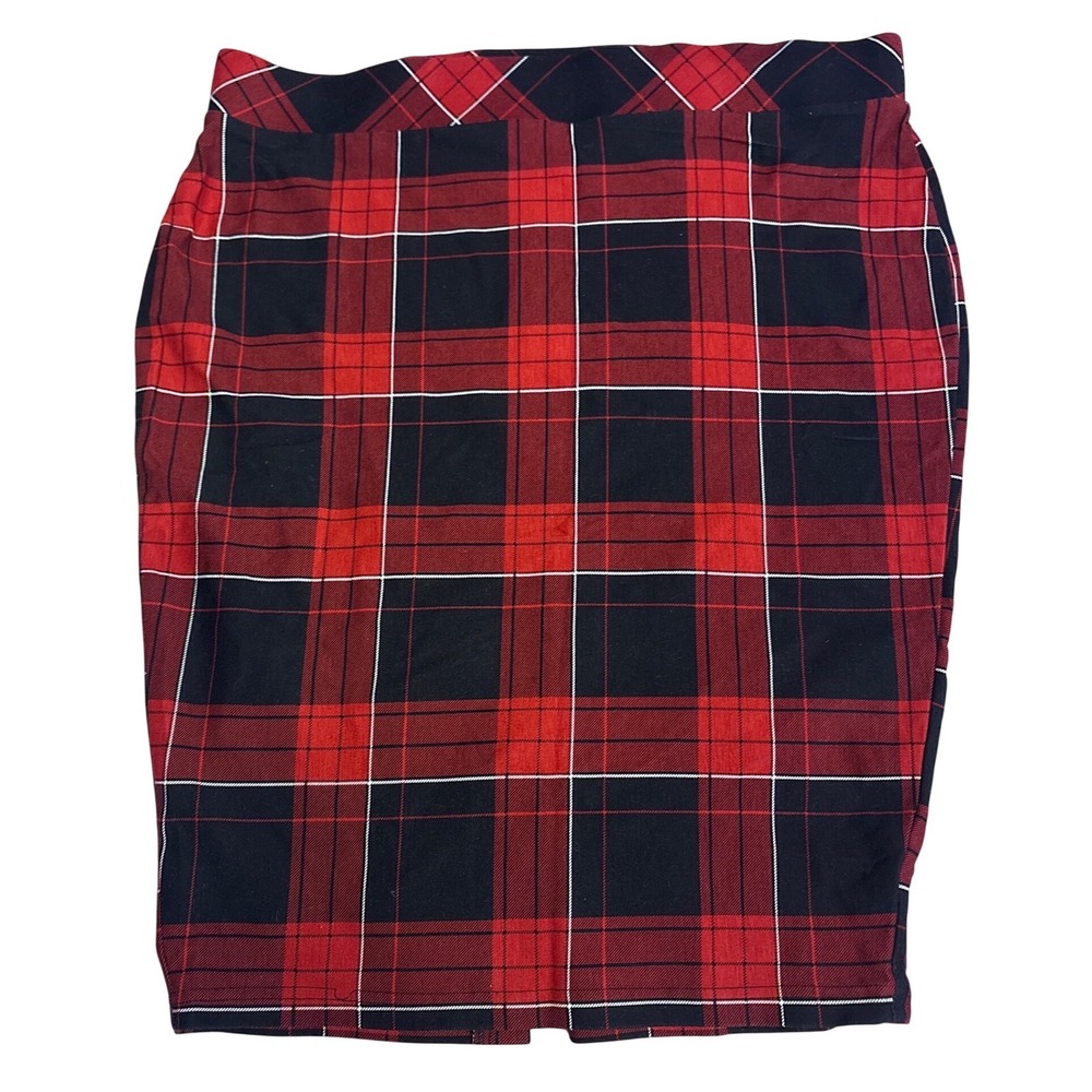 Torrid Plus Size Womens Red Black Plaid Pencil Skirt Stretch Career Size 1 - Picture 1 of 8